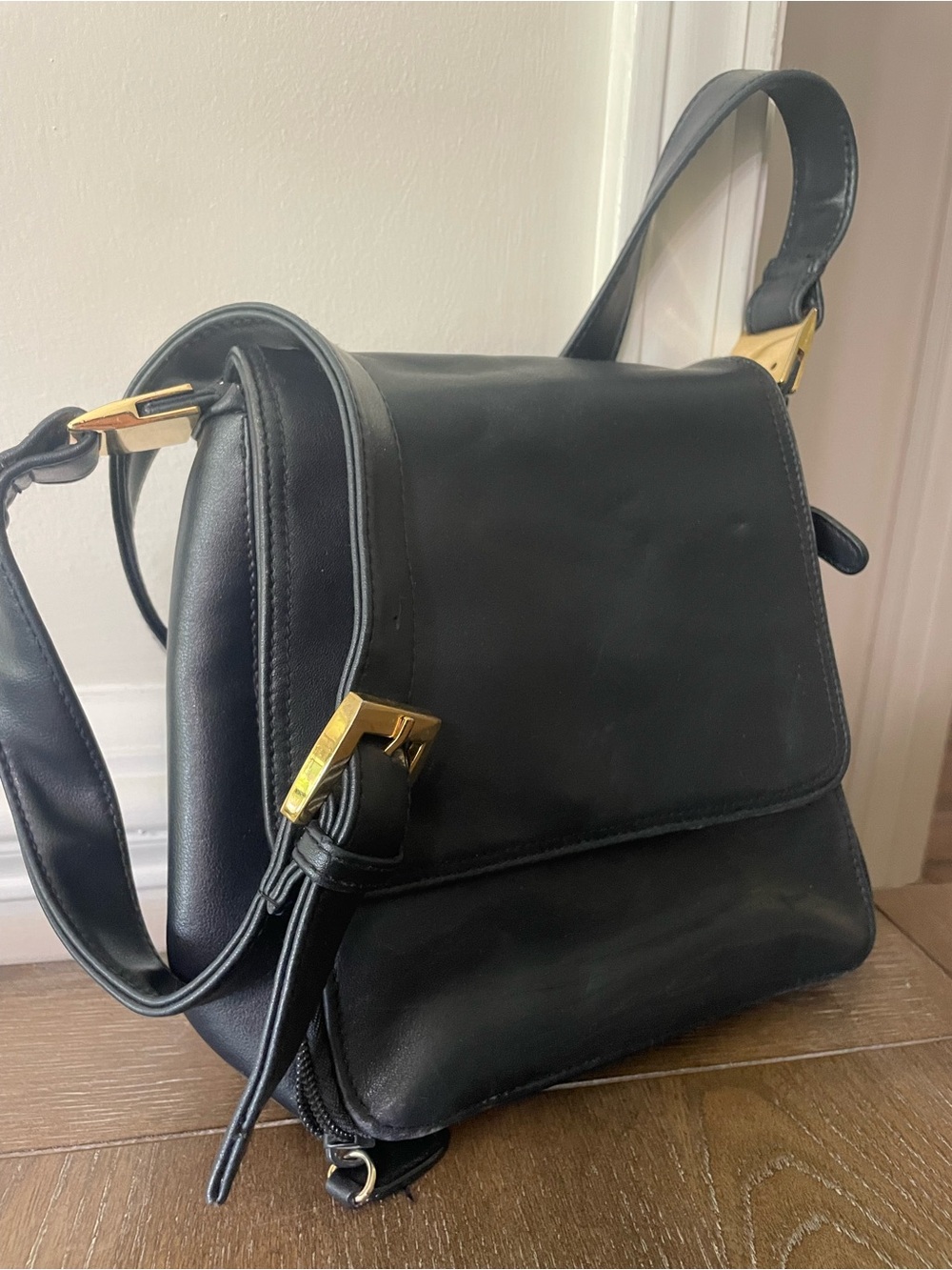 Worthington Black Faux Leather Crossbody Bag Gold Hardware Purse